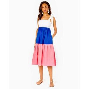 Lilly Pulitzer Anlee Cotton Midi Dress Resort White Borealis Blue Lillys C 12